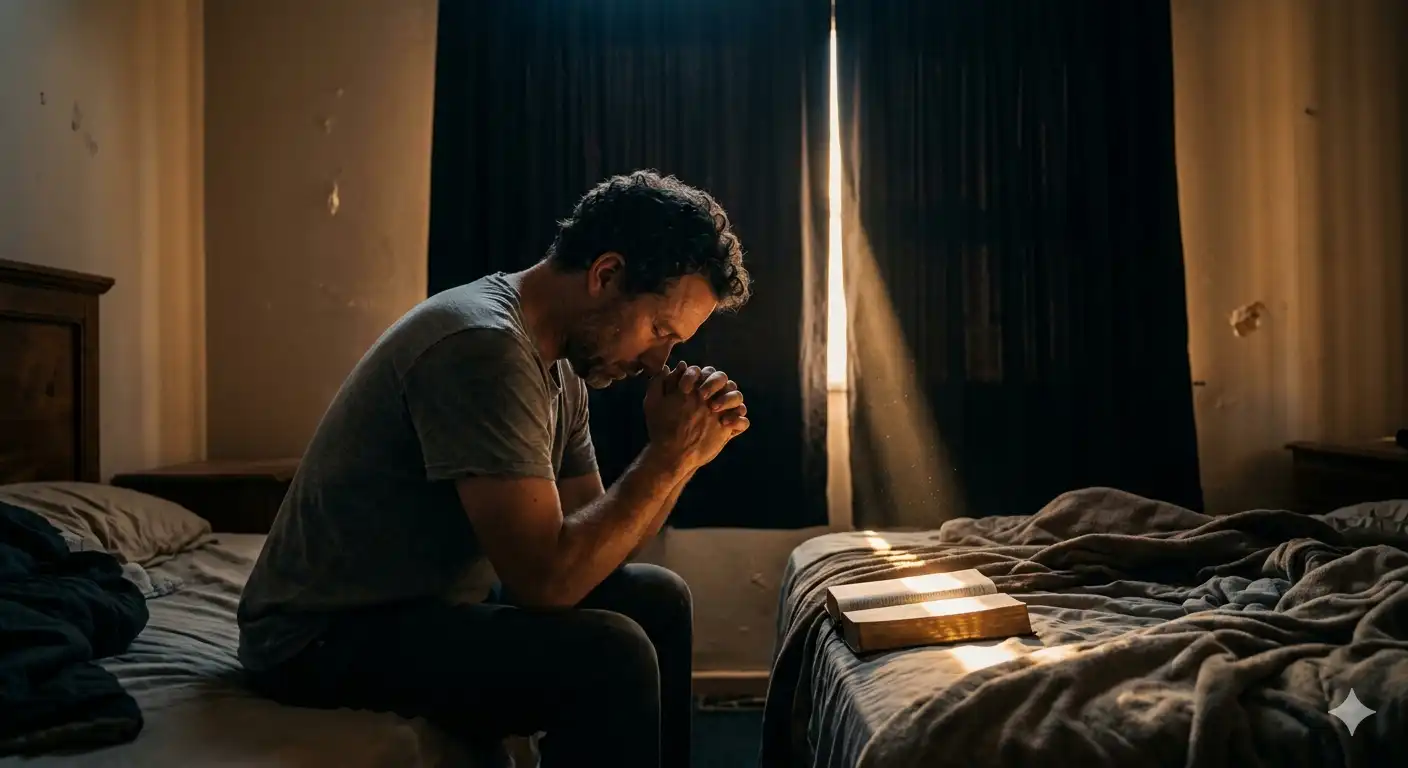 Person praying for freedom from pornography — prayer points with scriptures for breaking addiction